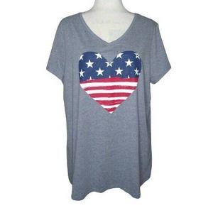 ST. JOHNS BAY Gray T Shirt VNeck American Heart XL